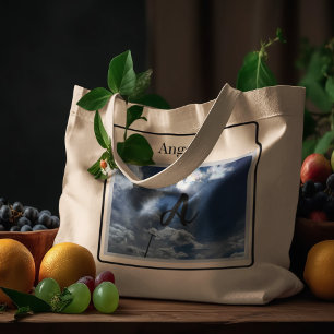 Grand Tote Bag Monogramme Photo Ciel bleu clair nuageux avec Sund