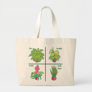 Grand Tote Bag Monstera, Fern, Orchid, plante snake. Pixel Art