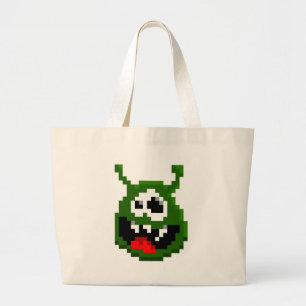 Grand Tote Bag Monstre Vert - Pixel Art