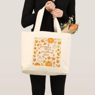 Grand Tote Bag Motif Citrouille mignon Thanksgiving