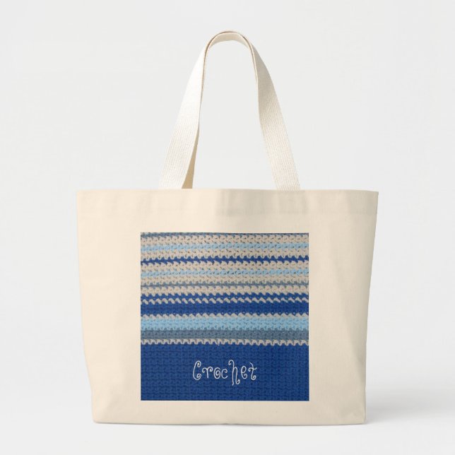 Grand Tote Bag Motif Crochet - Bleu (Devant)