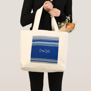 Grand Tote Bag Motif Crochet - Bleues