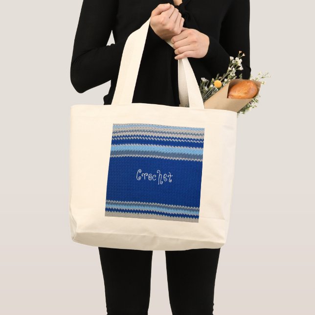 Grand Tote Bag Motif Crochet - Bleues (Devant (produit))