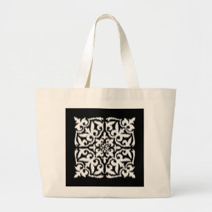 Grand Tote Bag Motif damassé Ikat - blanc et noir