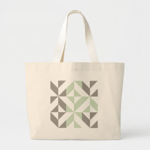 Grand Tote Bag Motif de cube géométrique Sage Green et Silver