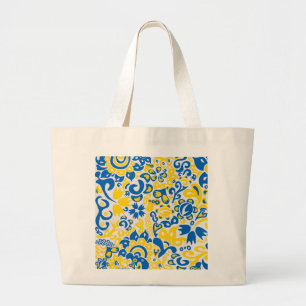Grand Tote Bag Motif folklorique aux couleurs du drapeau ukrainie