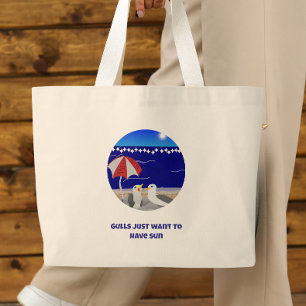 Grand Tote Bag Mouettes Veulent Juste Avoir Soleil Mouette Drôle