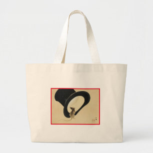 GRAND TOTE BAG MOUSE D'IMPRESSION EN BOIS JAPONAIS AVEC HAT HAUT 