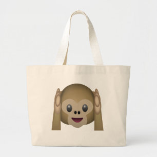 Grand Tote Bag N'entendez aucun singe mauvais Emoji