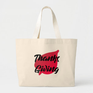 Grand Tote Bag Nice Texte Thanksgiving Typographie sur la feuille