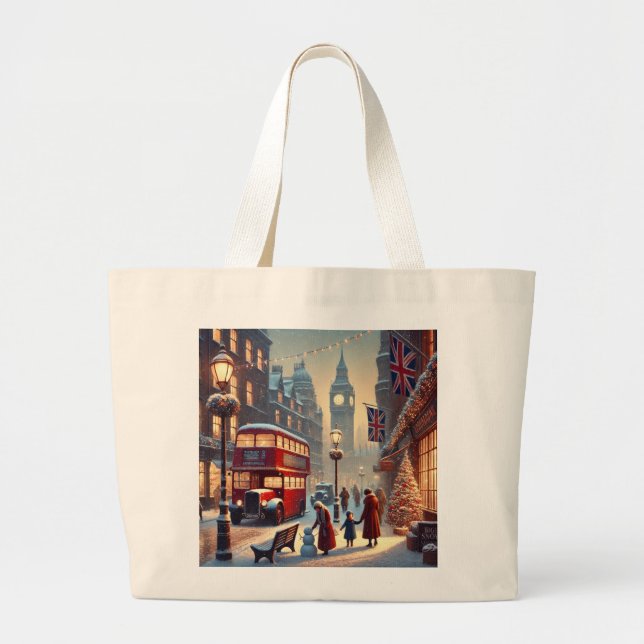 Grand Tote Bag Noël à Londres | Big Ben & Festive Londres (Devant)