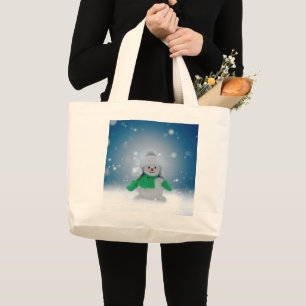 Grand Tote Bag Noël bonhomme de neige SlipperyJoe foulard vert m