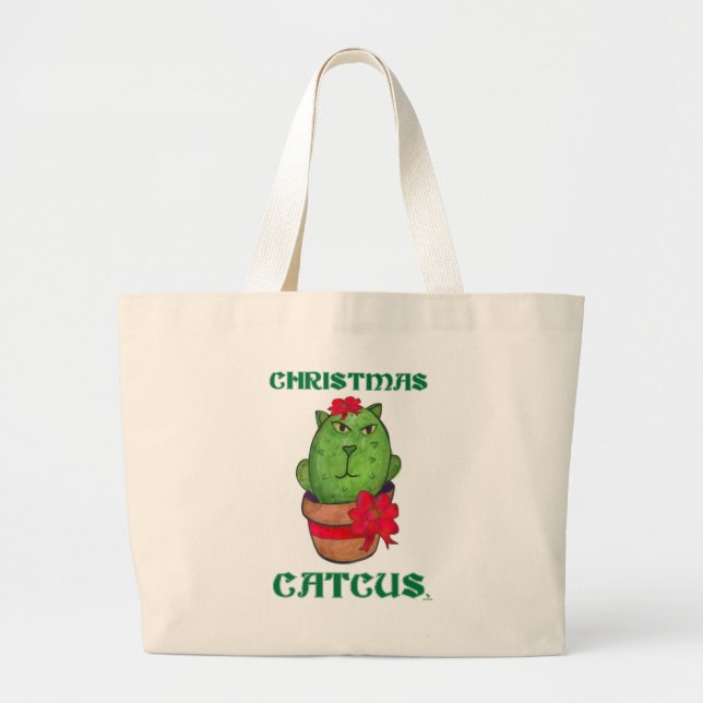 Grand Tote Bag Noël Catcus Vacances Cactus dessin animé (Devant)