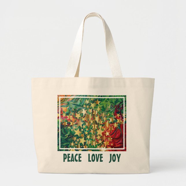 Grand Tote Bag Noël Étoiles Abstraites PAIX AIMER JOIE Personnali (Devant)
