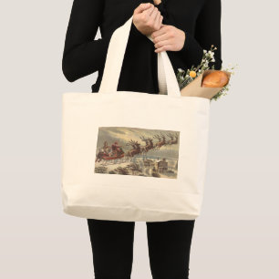 Grand Tote Bag Noël vintage, Père Noël victorien à Sleigh
