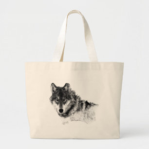 Grand Tote Bag Noir Blanc Inspiration Wolf Eyes