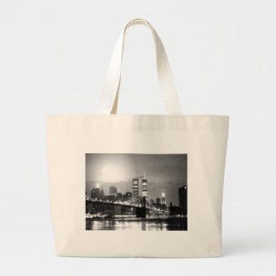Grand Tote Bag Noir et blanc New York City la nuit