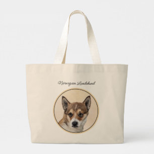 Grand Tote Bag Norvégien Lundehund Peinture Original Chien Art