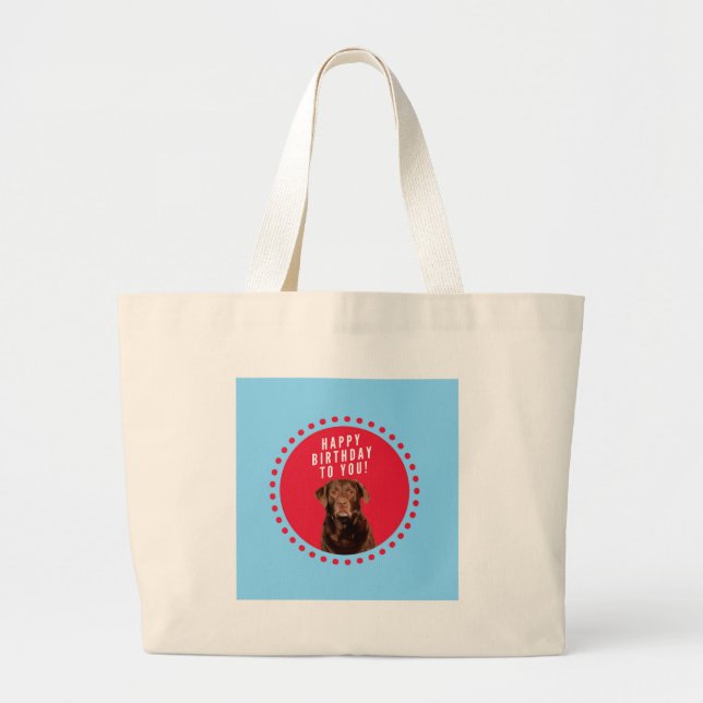 Grand Tote Bag Nouvel anniversaire joyeux du chien de triever Bro (Devant)
