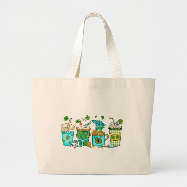 Grand Tote Bag Nurse Coffee Lover St Patrick's (Devant)