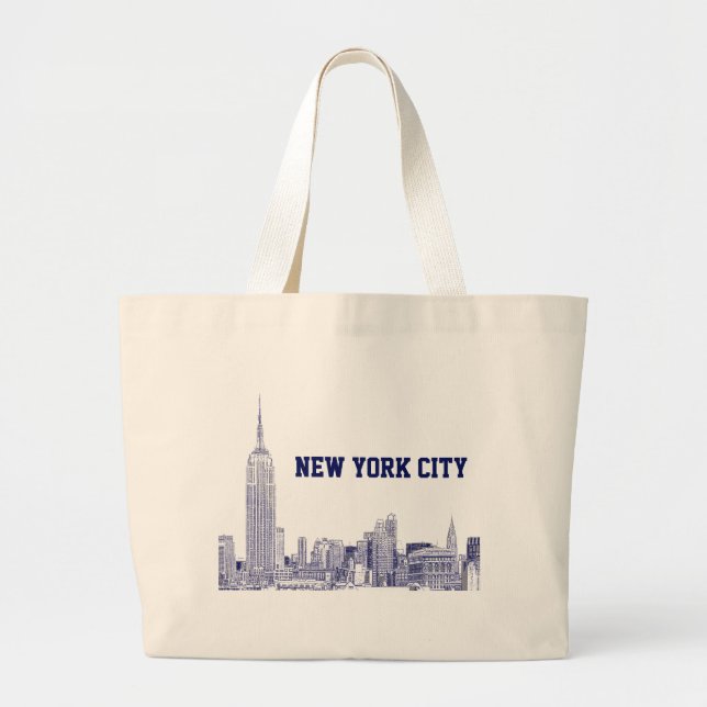 Grand Tote Bag NYC Skyline Etched 01 Blue (Devant)