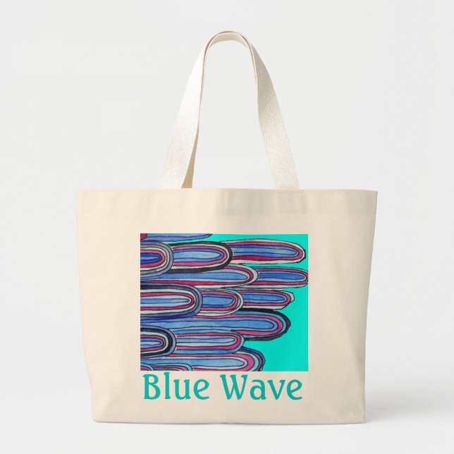 Grand Tote Bag Ocean Waves "Blue Wave" aqua bleu art (Devant)