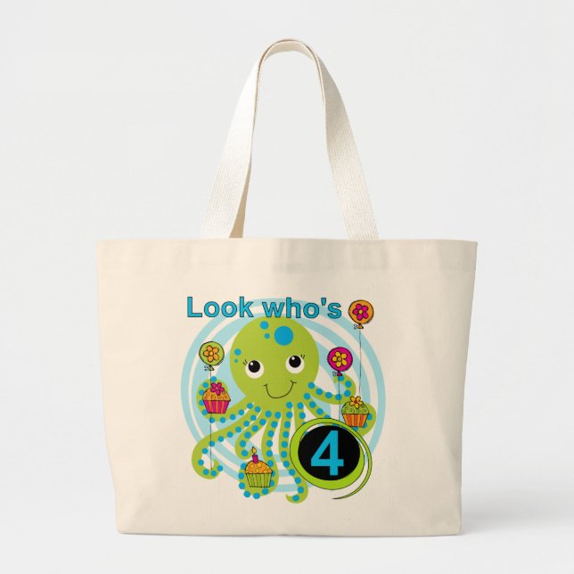 Grand Tote Bag Octopus 4e anniversaire T-shirts et cadeaux (Devant)