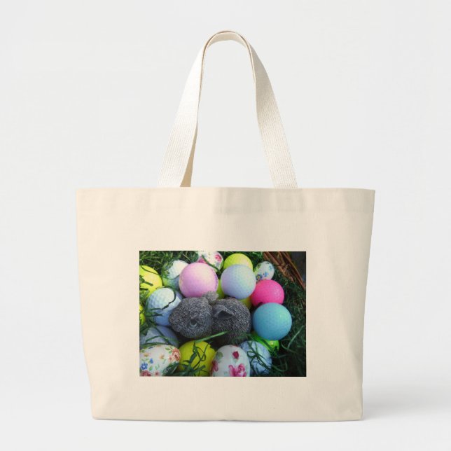 Grand Tote Bag Oeufs de Pâques, Ballons de golf de lapin (Devant)