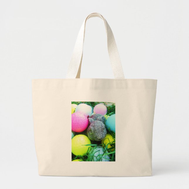 Grand Tote Bag Oeufs de Pâques, Lapin, Ballons de golf (Devant)