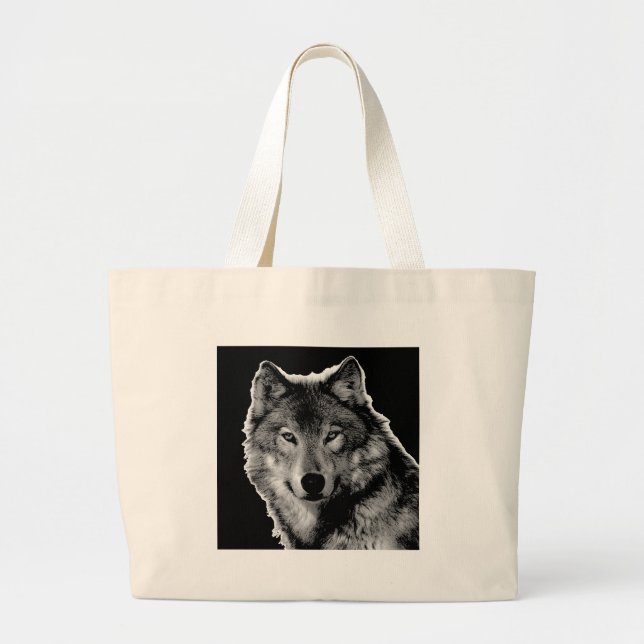 Grand Tote Bag Oeuvre de Loup noir et blanc (Devant)
