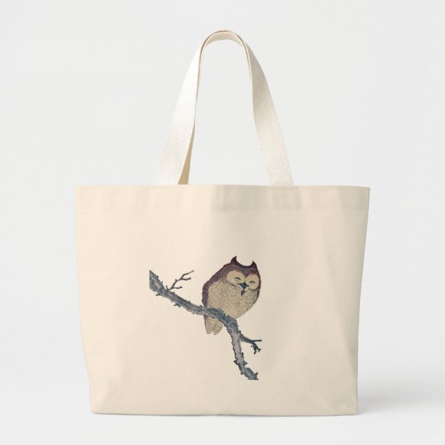 Grand Tote Bag Oeuvre de nuit japonaise de la Chouette couchée (Devant)