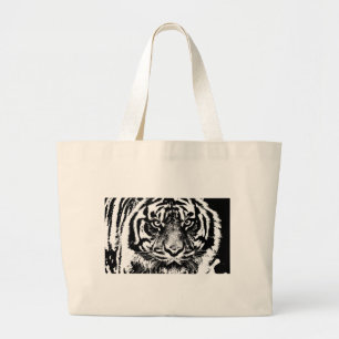 Grand Tote Bag OEuvre oculaire noir blanc Sumatra Bornéo Tiger