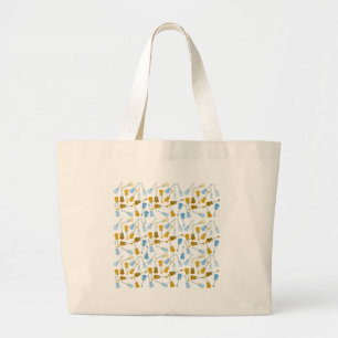 Grand Tote Bag or et ukulélés bleues