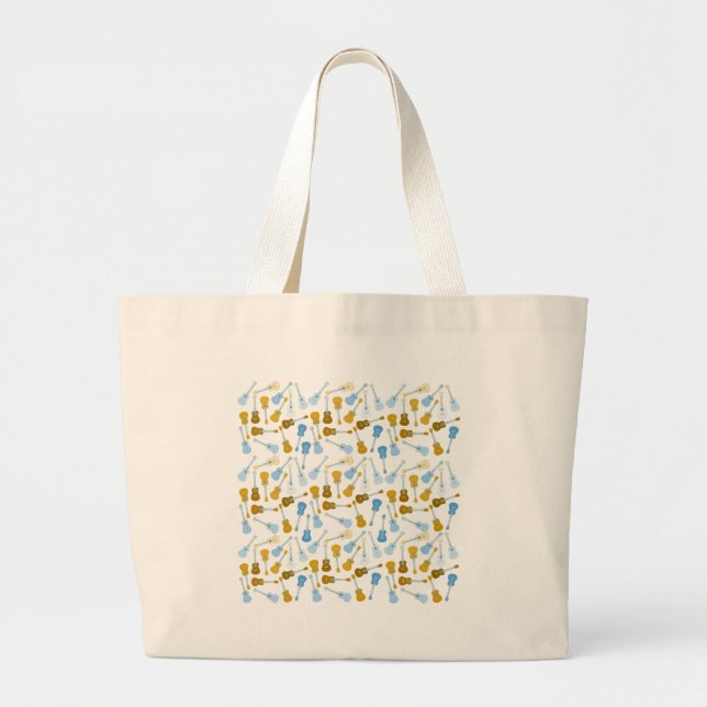 Grand Tote Bag or et ukulélés bleues (Devant)