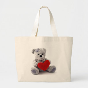 Grand Tote Bag Ours Gris Au Coeur