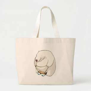 Grand Tote Bag ours polaire grassouillet faisant de la luge de fa