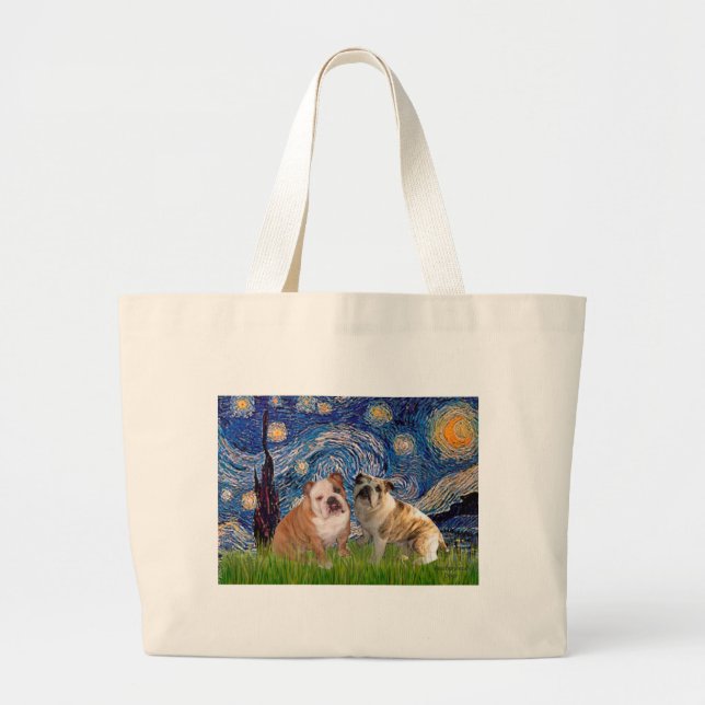 Grand Tote Bag Paire Bulldog 2 anglais - Nuit étoilée (Devant)