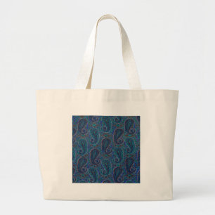 Grand Tote Bag Paisley Blue Indian Boho Motif