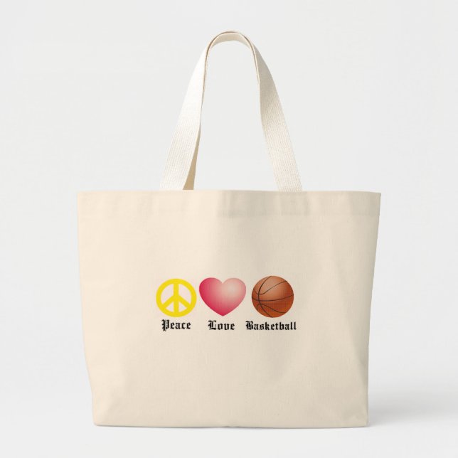 Grand Tote Bag Paix, amour, basket-ball (Devant)