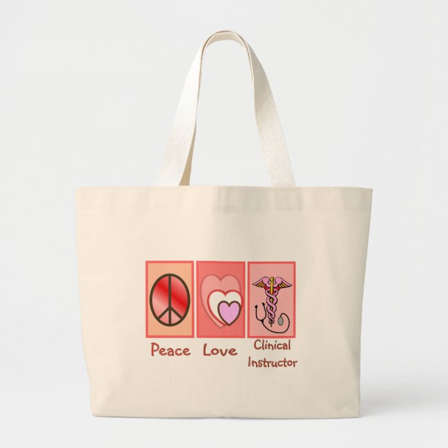 Grand Tote Bag Paix, amour, cadeaux cliniques d'instructeur (Devant)