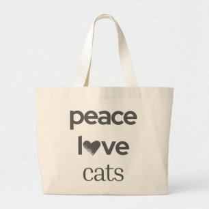 Grand Tote Bag Paix Amour Chats Moderne Graphique Élégante Dame