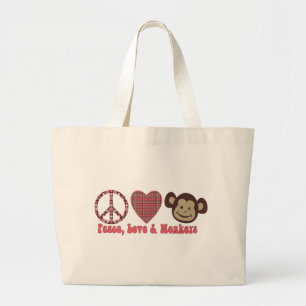 Grand Tote Bag Paix, Amour et Singes Retro Tee - shirts et cadeau