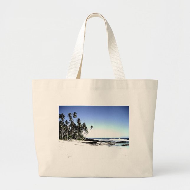 Grand Tote Bag Palmiers exotiques & Plage Paradise (Devant)