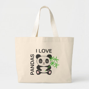 Grand Tote Bag Panda à points croisés drôle