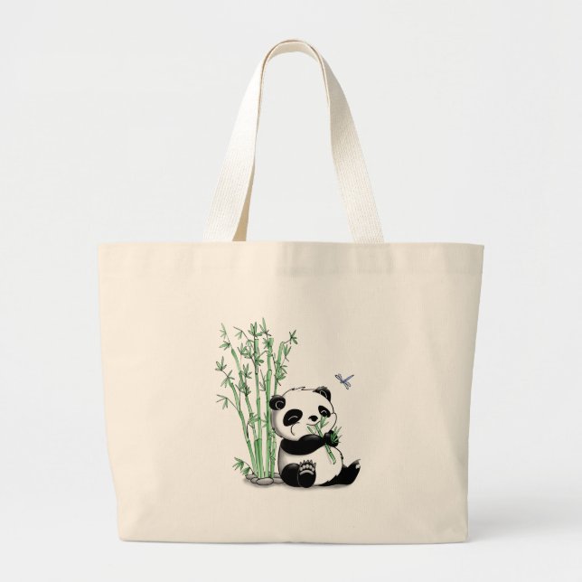 Grand Tote Bag Panda mangeant le bambou (Devant)