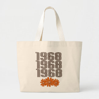 Grand Tote Bag Panneau de Paix 1968 Orange Hippy Flower Power