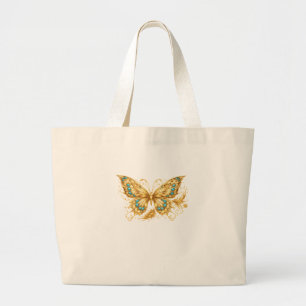 Grand Tote Bag Papillon doré Luxueux – Accent Turquoise Élégant