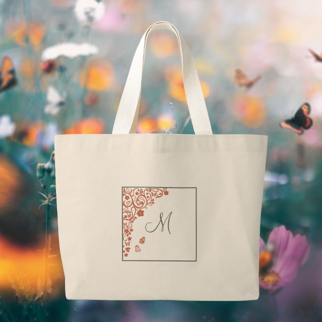 Grand Tote Bag Papillon en terre cuite Sage Script Monogramme (Créateur téléchargé)