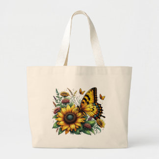Grand Tote Bag Papillon et tournesol