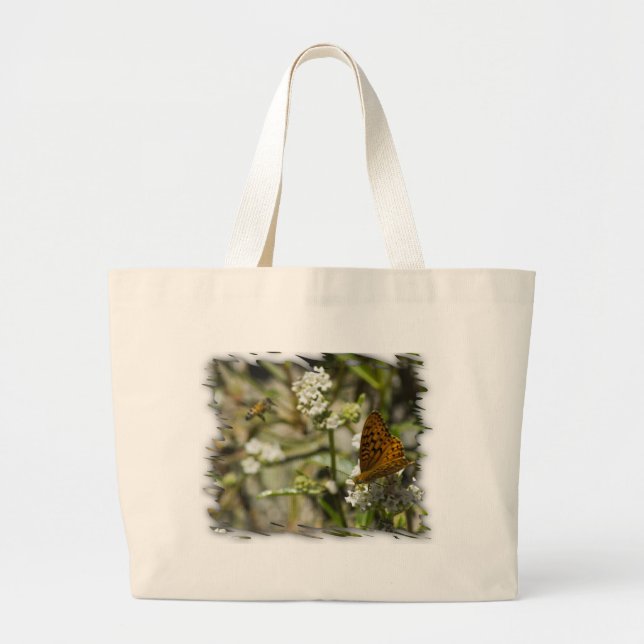 Grand Tote Bag Papillon orange et abeille (Devant)